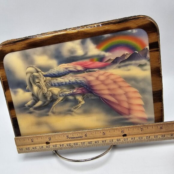 Pegasus Mom Baby Rainbow Wood Plaque Wall Picture Art Decor 8x6 Sue Dawe Epoxy - Picture 3 of 6